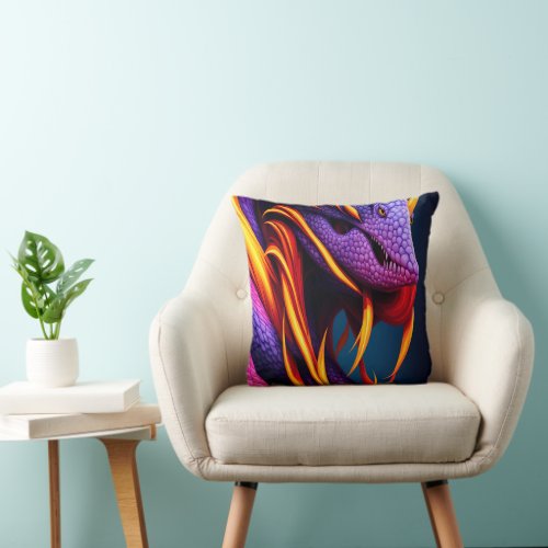 Cobra snake with vibrant orange and purple scales throw pillow