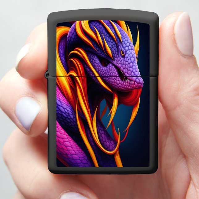 Cobra snake with vibrant orange and purple scales zippo lighter (In Hand)
