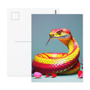 Cobra snake with vibrant red and yellow scales  postcard