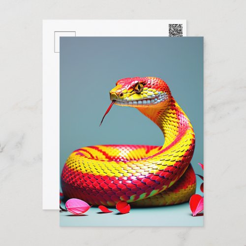 Cobra snake with vibrant red and yellow scales  postcard