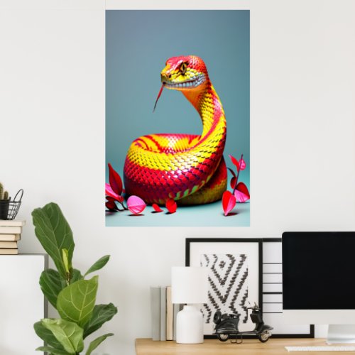 Cobra snake with vibrant red and yellow scales  poster