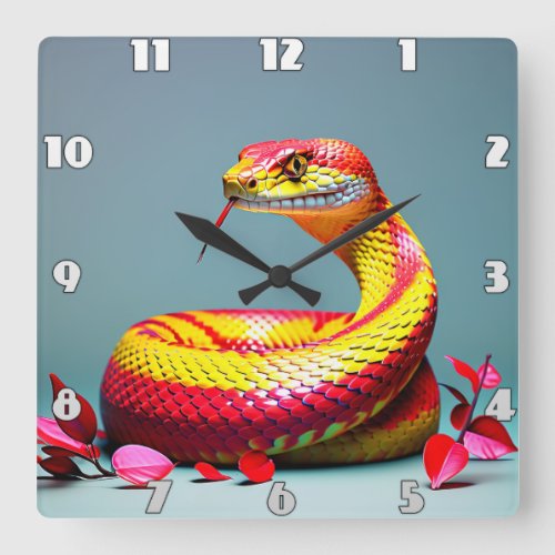 Cobra snake with vibrant red and yellow scales  square wall clock