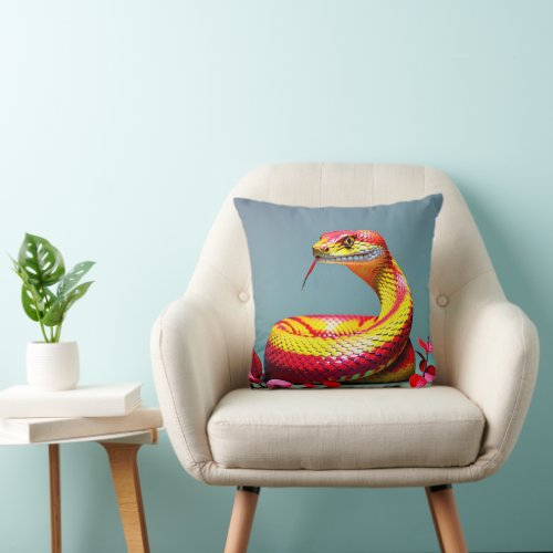 Cobra snake with vibrant red and yellow scales  throw pillow