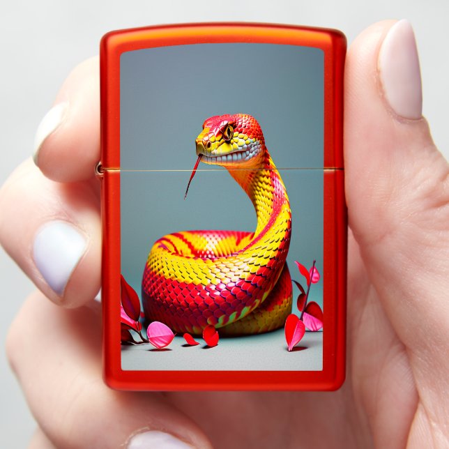 Cobra snake with vibrant red and yellow scales  zippo lighter (In Hand)