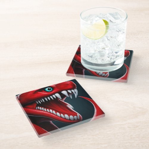 Cobra snake with vibrant red scales and blue eyes glass coaster