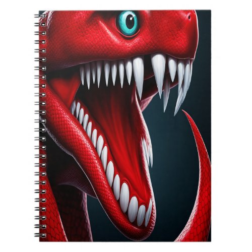 Cobra snake with vibrant red scales and blue eyes notebook