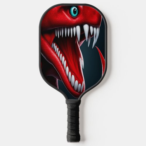 Cobra snake with vibrant red scales and blue eyes pickleball paddle