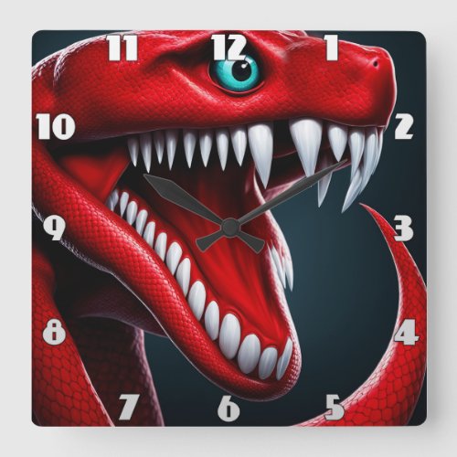 Cobra snake with vibrant red scales and blue eyes square wall clock