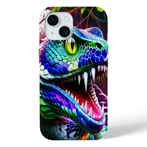 Cobra snake with vibrant turquoise and blue scales iPhone 15 case