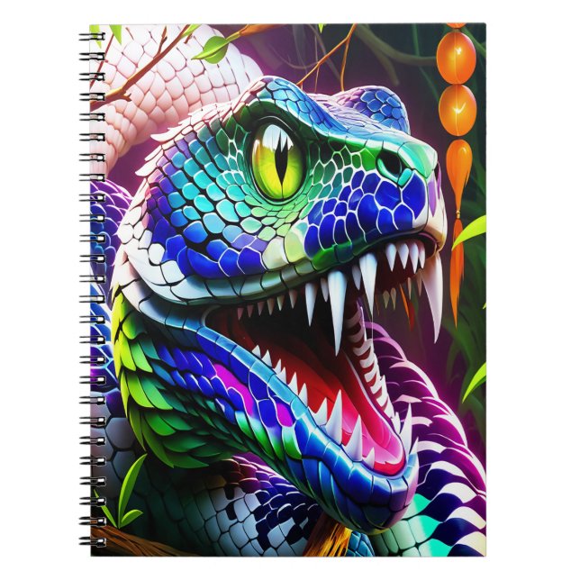 Cobra snake with vibrant turquoise and blue scales notebook (Front)