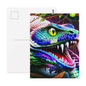 Cobra snake with vibrant turquoise and blue scales postcard