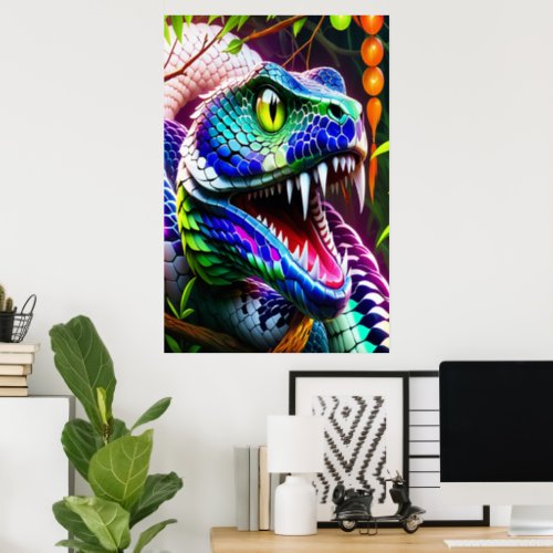 Cobra snake with vibrant turquoise and blue scales poster