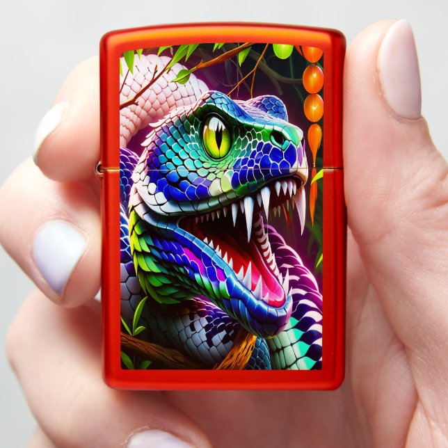 Cobra snake with vibrant turquoise and blue scales zippo lighter (In Hand)