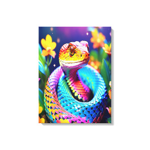 Cobra snake with vibrant turquoise pink and yellow canvas print