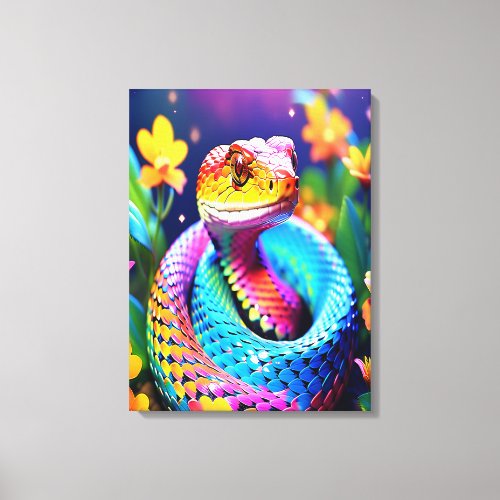 Cobra snake with vibrant turquoise pink and yellow canvas print