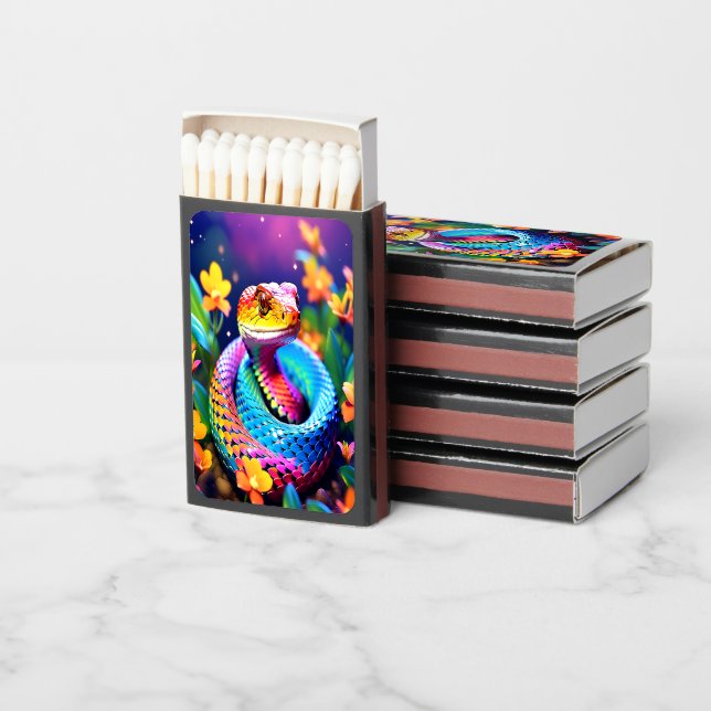Cobra snake with vibrant turquoise pink and yellow matchboxes (Stacked)