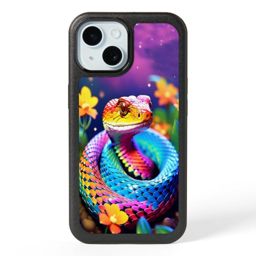 Cobra snake with vibrant turquoise pink and yellow iPhone 15 case