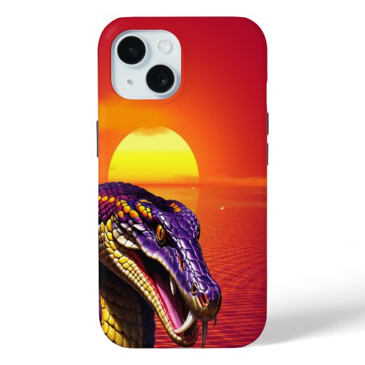 Cobra snake with vvibrant purple and yellow scales iPhone 15 case