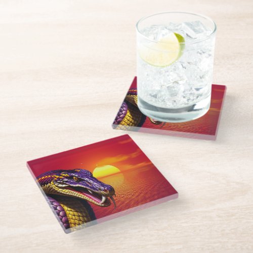 Cobra snake with vvibrant purple and yellow scales glass coaster