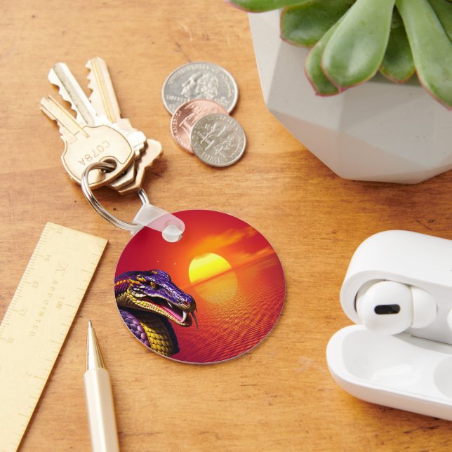 Cobra snake with vvibrant purple and yellow scales keychain (Desk)