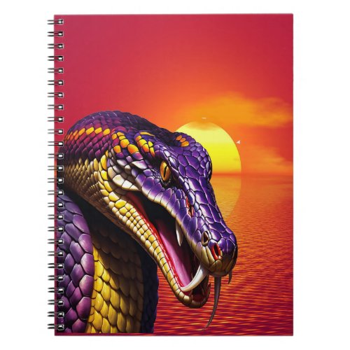 Cobra snake with vvibrant purple and yellow scales notebook