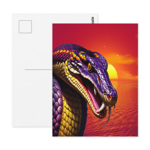 Cobra snake with vvibrant purple and yellow scales postcard