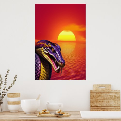 Cobra snake with vvibrant purple and yellow scales poster