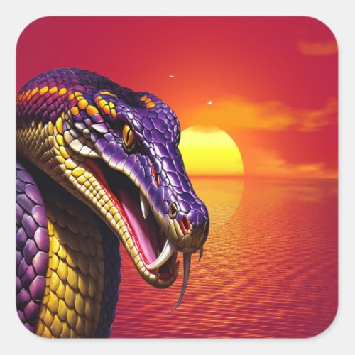 Cobra snake with vvibrant purple and yellow scales square sticker