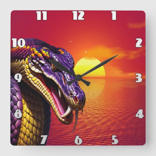 Cobra snake with vvibrant purple and yellow scales square wall clock