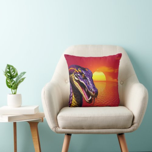 Cobra snake with vvibrant purple and yellow scales throw pillow
