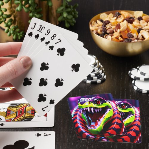 Cobra snake withlime green lips and pink eye brow playing cards
