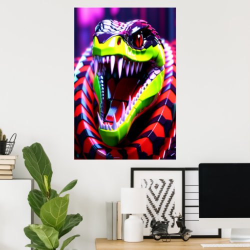 Cobra snake withlime green lips and pink eye brow poster
