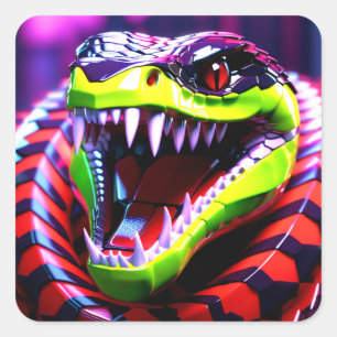 Cobra snake withlime green lips and pink eye brow square sticker