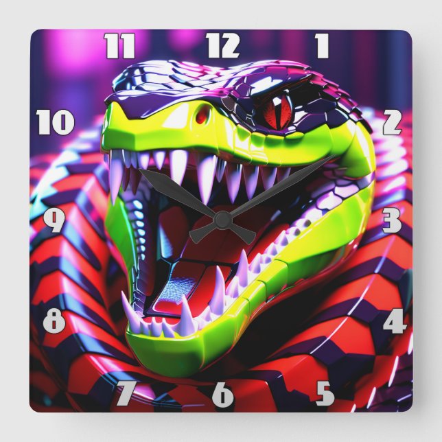Cobra snake withlime green lips and pink eye brow square wall clock (Front)