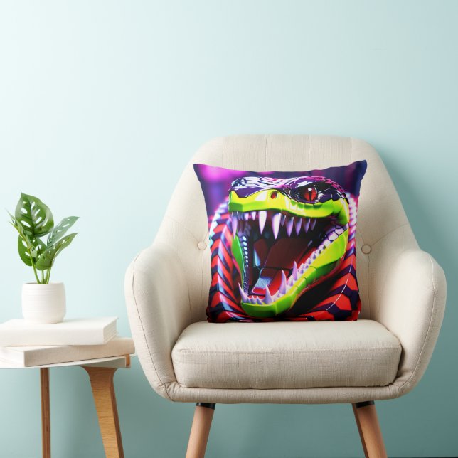 Cobra snake withlime green lips and pink eye brow throw pillow (Chair)
