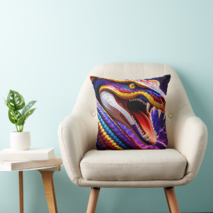 Cobra vibrant red blue and yellow scales throw pillow