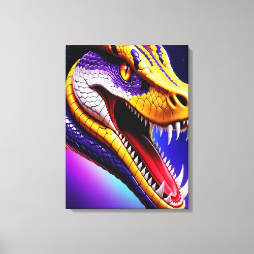 Cobra vibrant red purple white and yellow scales  canvas print