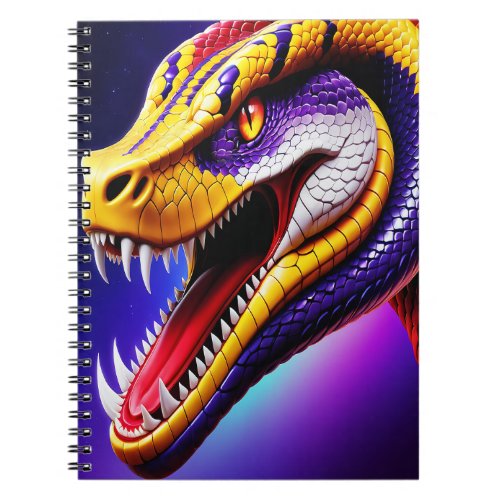 Cobra vibrant red purple white and yellow scales  notebook
