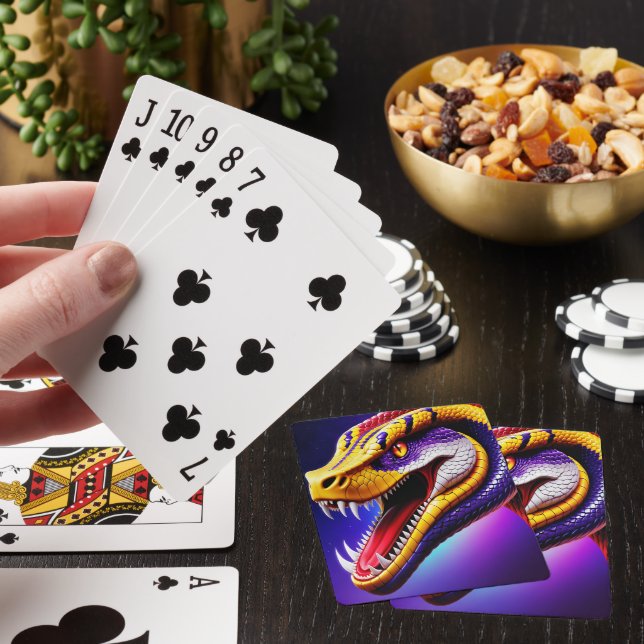 Cobra vibrant red purple white and yellow scales  poker cards (In Situ)