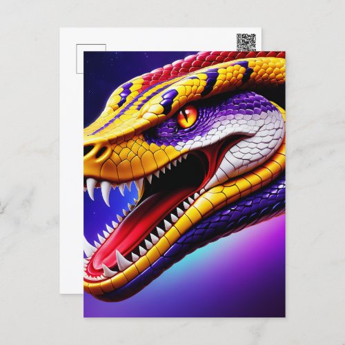 Cobra vibrant red purple white and yellow scales  postcard