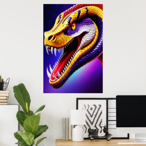 Cobra vibrant red purple white and yellow scales  poster