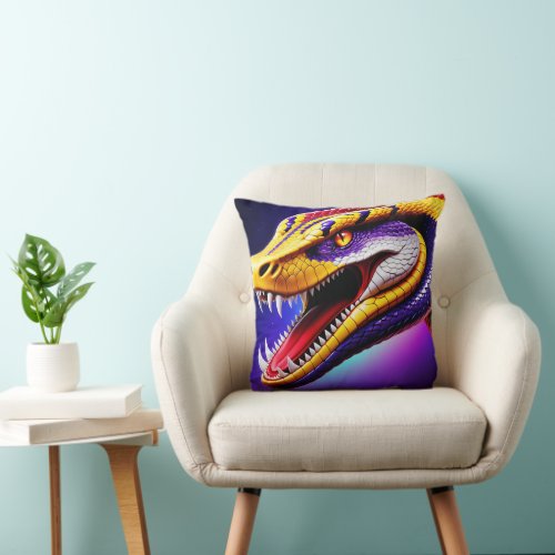 Cobra vibrant red purple white and yellow scales  throw pillow