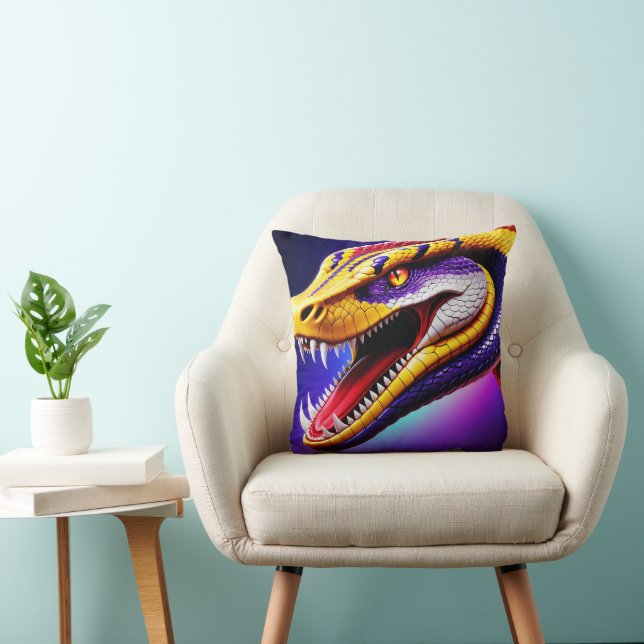 Cobra vibrant red purple white and yellow scales  throw pillow (Chair)