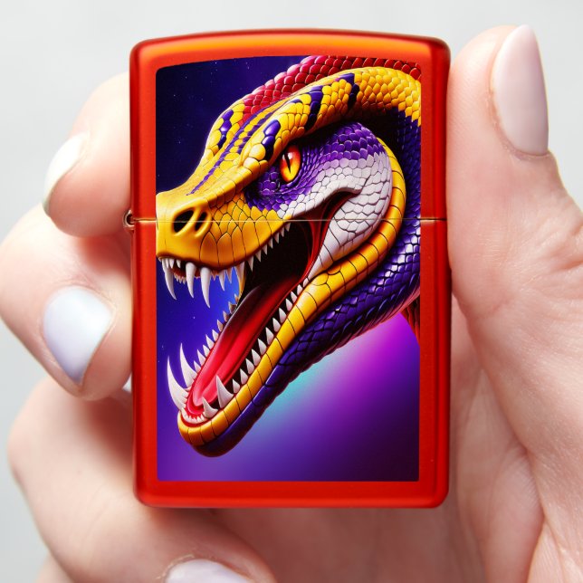 Cobra vibrant red purple white and yellow scales  zippo lighter (In Hand)