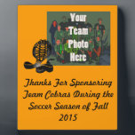 Cobras Team Sports Plaque For Sponsors & Awards -<br><div class="desc">Add your team photo and personalize your text to make a special award or thanks plaque for a sponsor,  team player,  group or member of a youth fitness organization or sports club.</div>