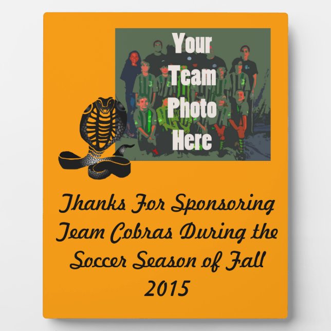 Cobras Team Sports Plaque For Sponsors & Awards - (Front)