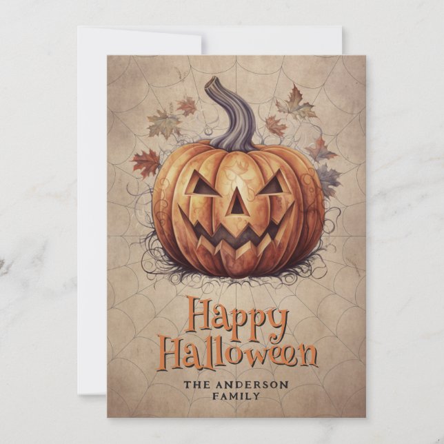 Cobweb Spooky Pumpkin Happy Halloween Card (Front)