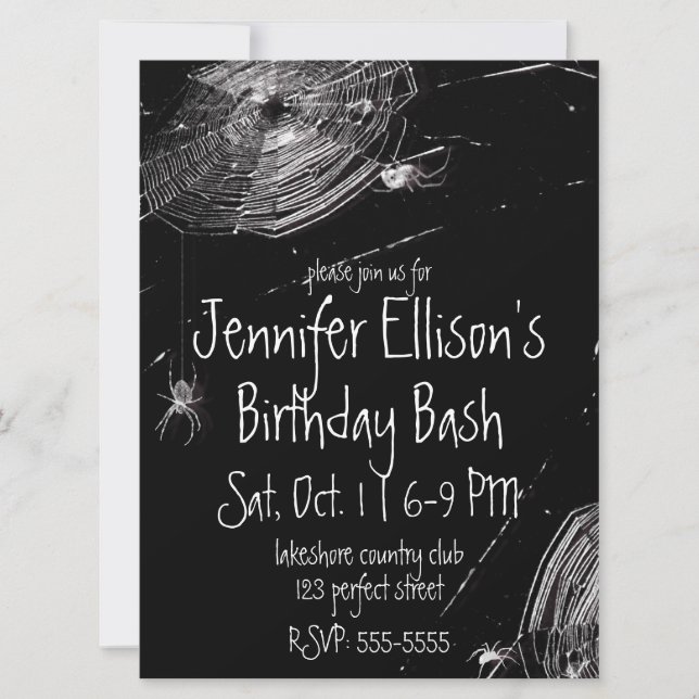 Cobwebs and White Spiders Birthday Invitation (Front)