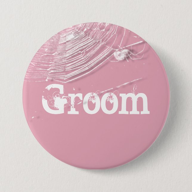 Cobwebs and White Spiders Groom Button (Front)
