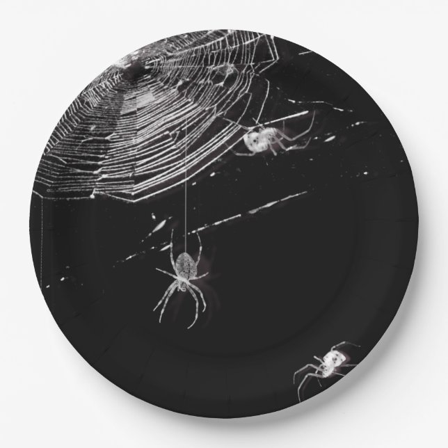Cobwebs and White Spiders Paper Plates (Front)